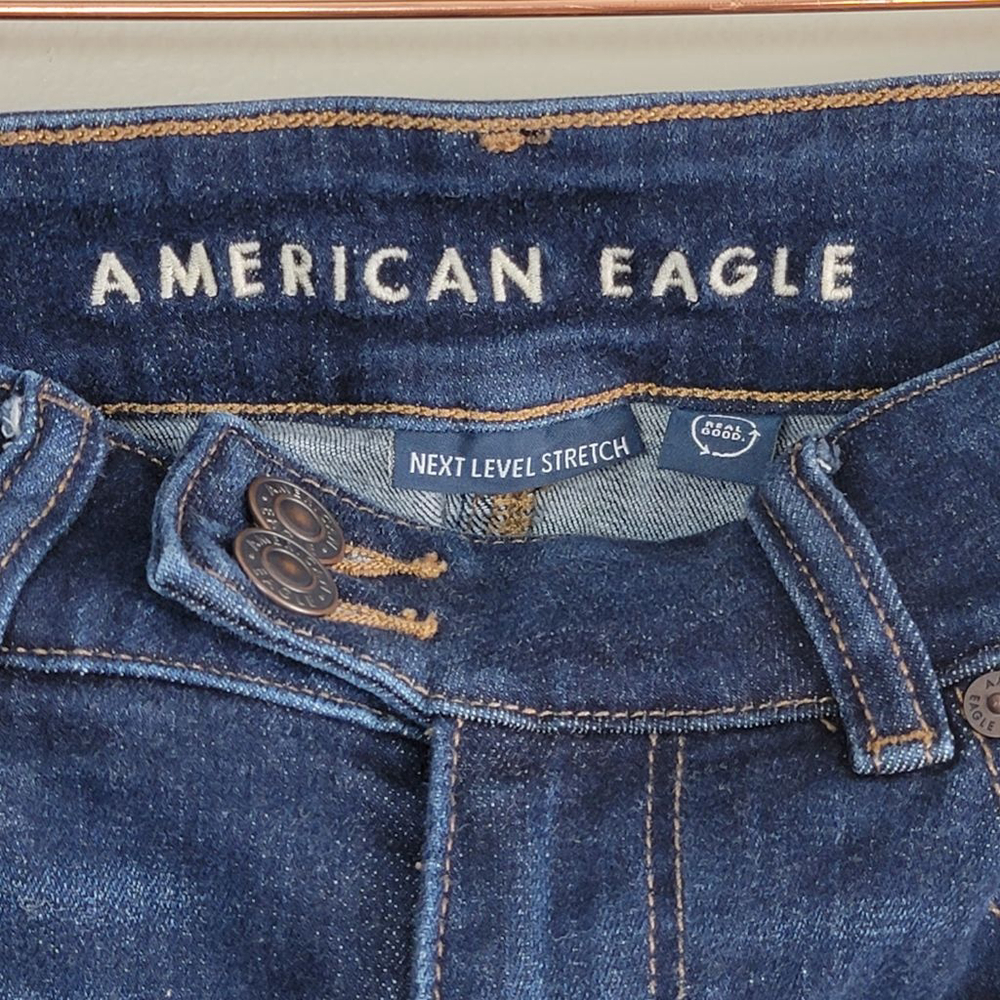 American Eagle Kick Boot Jeans Dark Blue Wash Low Rise Stretch Bootcut AE 2 - Picture 2 of 11